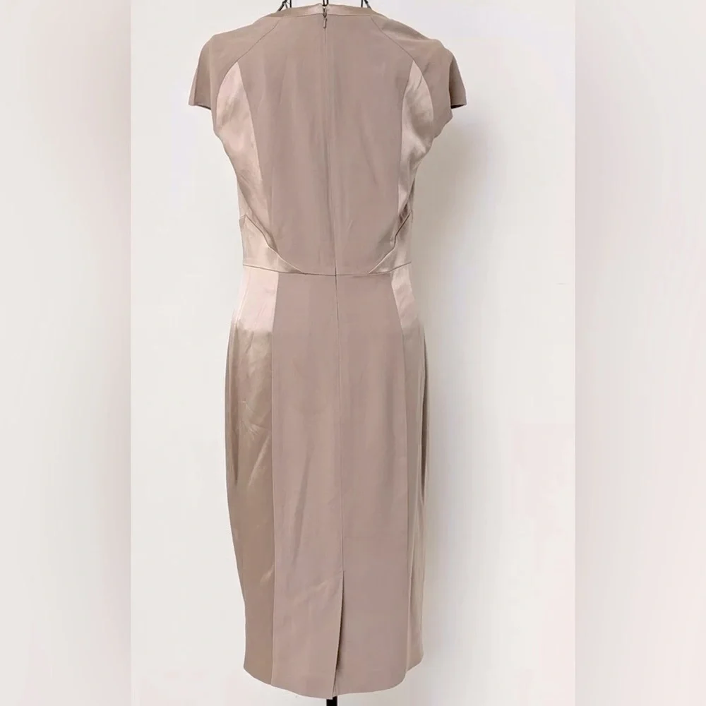 NWOT Phase Eight Two-Tone Satin/Crepe Taupe Structured/Pieced Sheath Dress - Picture 5 of 7